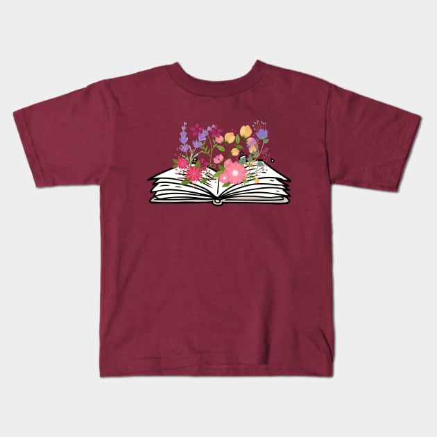 Flowers Growing From Opened Book Kids T-Shirt by MyHotSpot